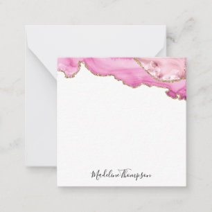 Fluwelen Roze Magenta Goud Agaat Geode Script Vier Notitiekaartje