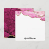 Fluwelen Roze Magenta Goud Agaat Geode Script Vier Notitiekaartje (Voorkant / Achterkant)