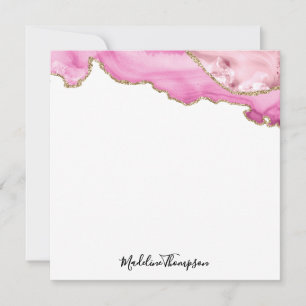 Fluwelen Roze Magenta Goud Agaat Geode Script Vier Notitiekaartje