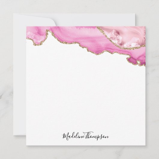 Fluwelen Roze Magenta Goud Agaat Geode Script Vier Notitiekaartje (Voorkant)