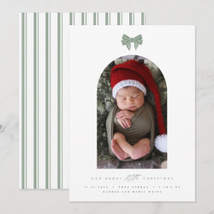 Fluwelen strik en gebogen foto Nieuwe baby kerst  Feestdagenkaart