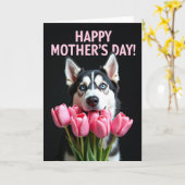 Fluwelen Tulp Hond Moederdag Kaart (Gele Bloem)