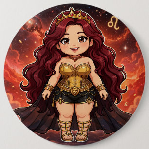 Fluwelen Universum Dierenriem — Leeuw Gouden Vlam Ronde Button 6,0 Cm