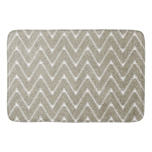 Fluwelen Zandbruin Chevron Patroon Badmat (Voorkant)