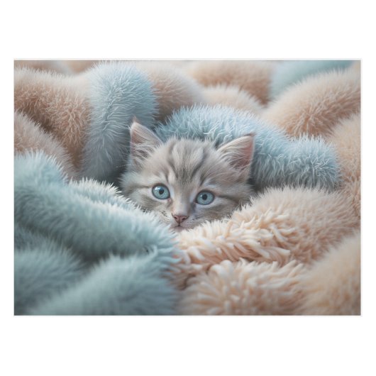 Fluwelig Kitten in een Zachte Deken Tafelkleed (Voorkant (Horizontaal))