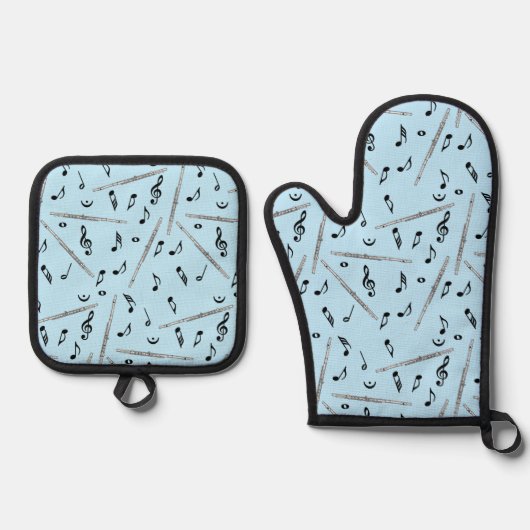 Flux Music Note Pattern Ovenwant & Pannenlap Set (Voorkant)