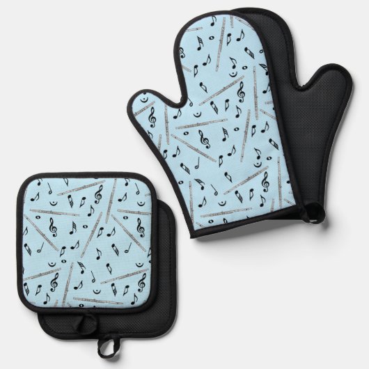 Flux Music Note Pattern Ovenwant & Pannenlap Set (Voorkant / Achterkant)
