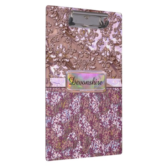 Flux Pink French Roos Elegant Monogram Klembord (Rechts)