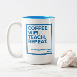 FLVS-koffie. WiFi. Teach. Herhaal. Mok (Blauwgroen