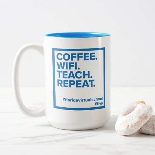 FLVS-koffie. WiFi. Teach. Herhaal. Mok (Blauwgroen (Met donut)