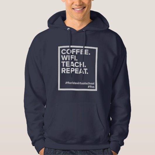 FLVS-koffie. WiFi. Teach. Herhaal. Navy Hoodie (Voorkant)