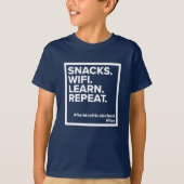 FLVS-snacks. WiFi. Leer. Herhaal. T-Shirt (marine) (Voorkant)