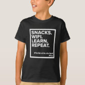 FLVS-snacks. WiFi. Leer. Herhalen., zwart T-shirt (Voorkant)