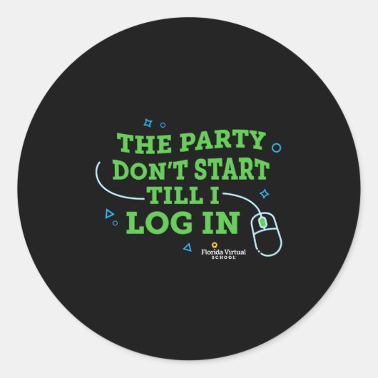 Flvs The Party Dont Start Till I Log In Navy  Ronde Sticker (Voorkant)