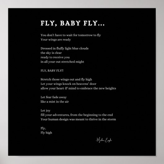 Fly baby Fly inspirerend poëzie poster (Voorkant)