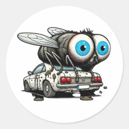 Fly Bomb Giant Fly Pooping op een auto Ronde Sticker
