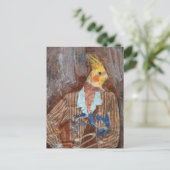 Fly Cockatiel Bird Mixed Media Briefkaart (Staand voorkant)