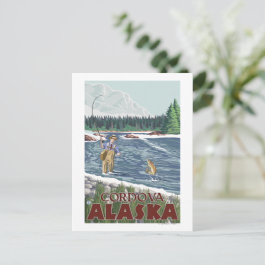 Fly Fisherman - Cordova, Alaska Briefkaart (Staand voorkant)