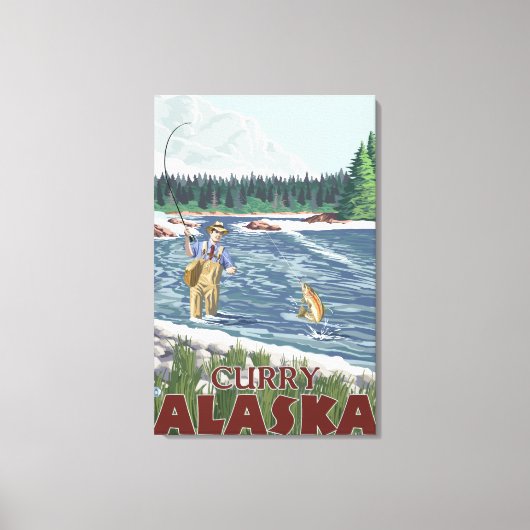 Fly Fisherman - Curry, Alaska Canvas Afdruk (Voorkant)