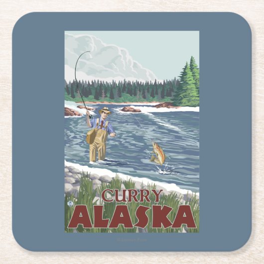 Fly Fisherman - Curry, Alaska Kartonnen Onderzetters (Voorkant)