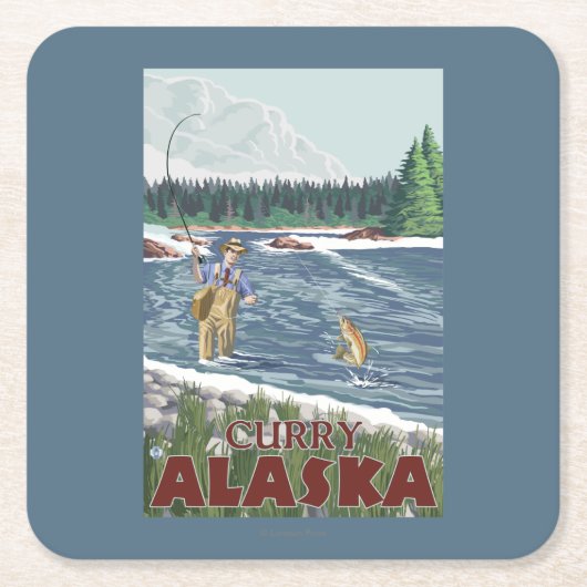 Fly Fisherman - Curry, Alaska Kartonnen Onderzetters (Voorkant)