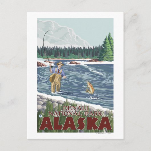 Fly Fisherman - Denali National Park, Alaska Briefkaart (Voorkant)
