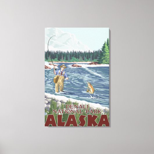 Fly Fisherman - Denali National Park, Alaska Canvas Afdruk (Voorkant)