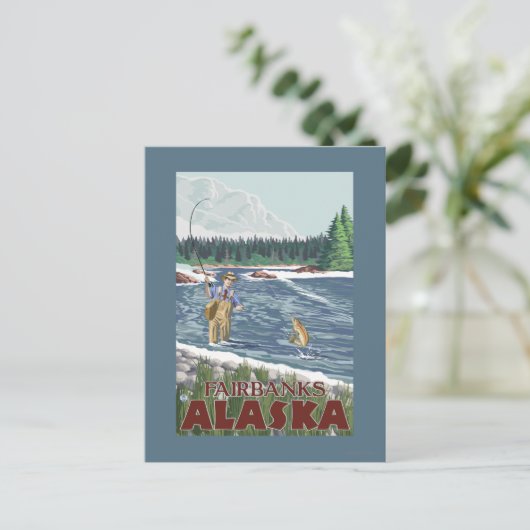 Fly Fisherman - Fairbanks, Alaska Briefkaart (Staand voorkant)