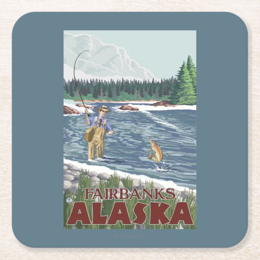 Fly Fisherman - Fairbanks, Alaska Kartonnen Onderzetters (Voorkant)