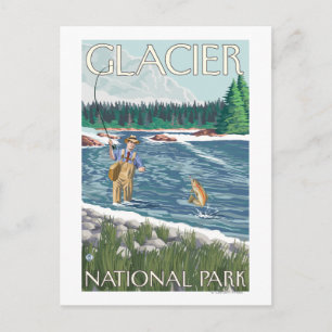 Fly Fisherman - Glacier National Park, MT Briefkaart