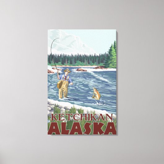 Fly Fisherman - Ketchikan, Alaska Canvas Afdruk (Voorkant)