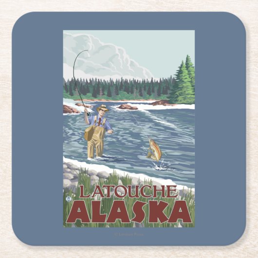 Fly Fisherman - Latouche, Alaska Kartonnen Onderzetters (Voorkant)