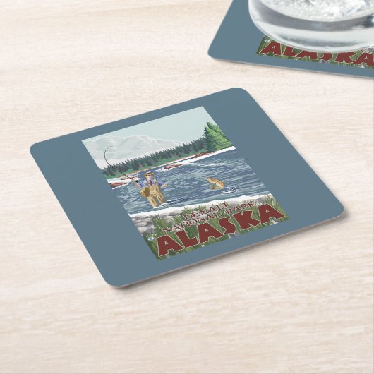 Fly Fisherman - Nationaal Park Denali, Alaska Kartonnen Onderzetters (Schuin)