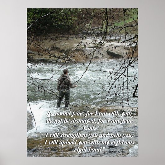 Fly Fisherman River Isaiah 41:10 Faith Print (Voorkant)