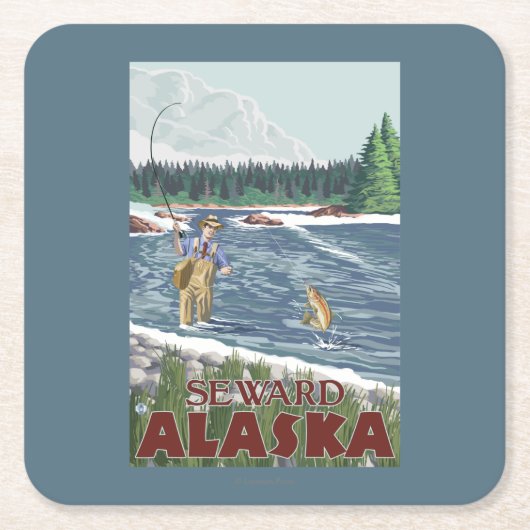 Fly Fisherman - Seward, Alaska Kartonnen Onderzetters (Voorkant)