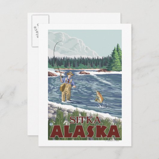 Fly Fisherman - Sitka, Alaska Briefkaart (Voorkant / Achterkant)