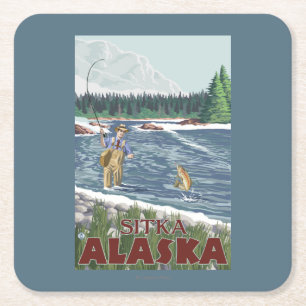 Fly Fisherman - Sitka, Alaska Kartonnen Onderzetters