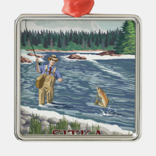 Fly Fisherman - Sitka, Alaska Metalen Ornament