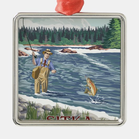 Fly Fisherman - Sitka, Alaska Metalen Ornament (Voorkant)