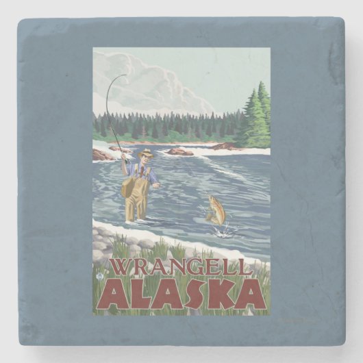 Fly Fisherman - Wrangell, Alaska Stenen Onderzetter (Voorkant)
