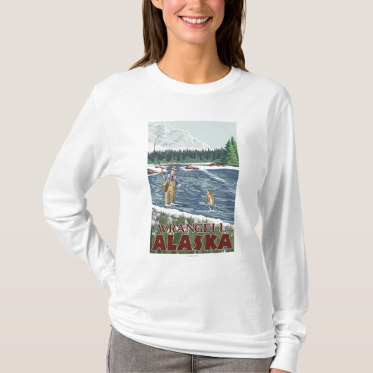 Fly Fisherman - Wrangell, Alaska T-shirt (Voorkant)