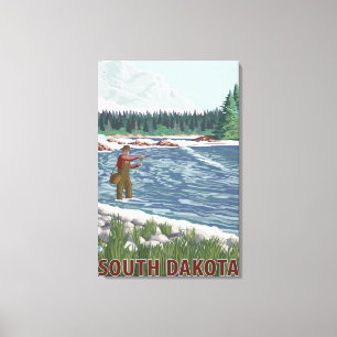 Fly FishermanSouth Dakota Canvas Afdruk