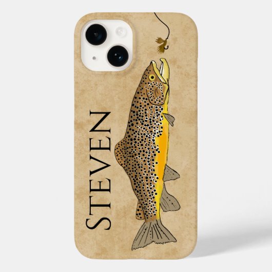 Fly Fishing Brown Trout Custom Name Case-Mate iPhone Case (Achterkant)