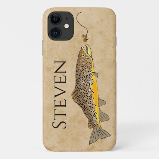 Fly Fishing Brown Trout Custom Name Case-Mate iPhone Case (Achterkant)