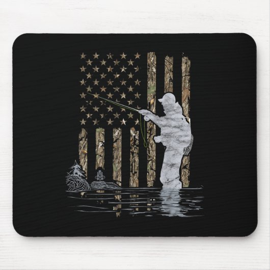 Fly Fishing Fisherman American Flag Camouflage Fly Muismat (Voorkant)