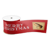 Fly Fishing Flies & Merry Christmas Ribbon Satijnen Lint (Spoel)