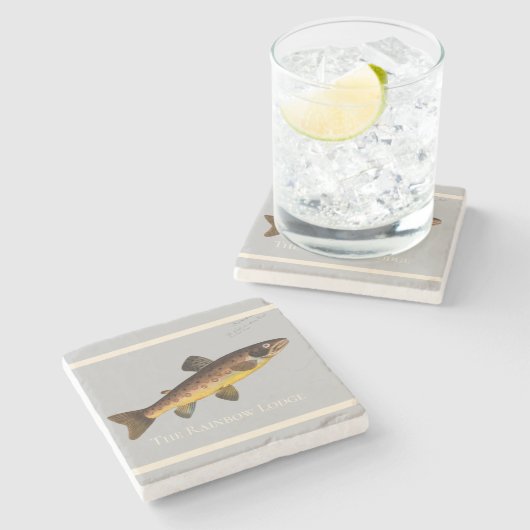 Fly Fishing Forel Waterverf Grijs Stenen Onderzetter (Zijkant)