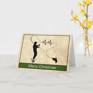 Fly Fishing Hartslag Man Kerstkaart Kaart