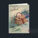 Fly Fishing Husband Verjaardag Kaart<br><div class="desc">man verjaardagskaartwerk leest 'Een verjaardagswens voor mijn man'. Er is een tekening in zachte natuur tinten van blauw, groen en rood. Het show is een visserskorenmand, vlieghengel, takeldoos en takel buiten tussen een veld en bloemen.</div>