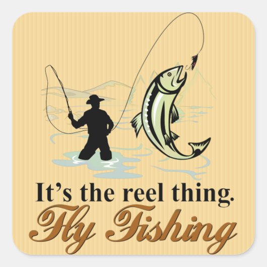 Fly Fishing Reel Thing Vierkante Sticker (Voorkant)